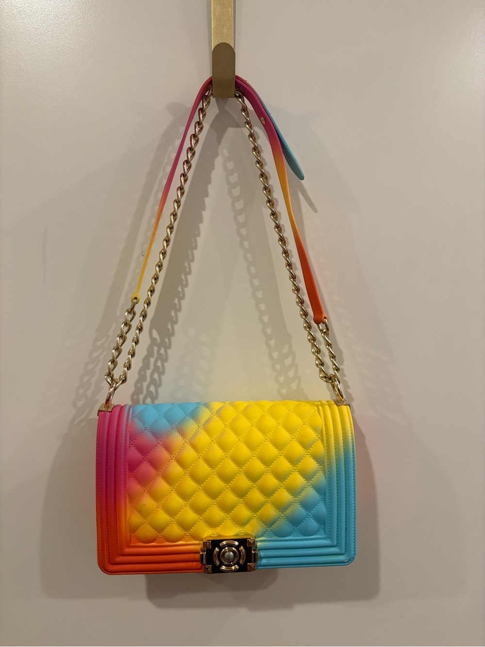 New! Quilted Gradient Jelly Shoulder Bag in Yellow, Pink & Blue